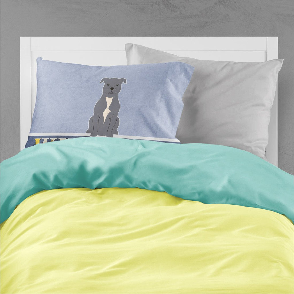 Staffordshire Bull Terrier Blue Welcome Standard Pillowcase Lightweight Super Soft Easy Care Decorative Artwork Pillowcase, Standard