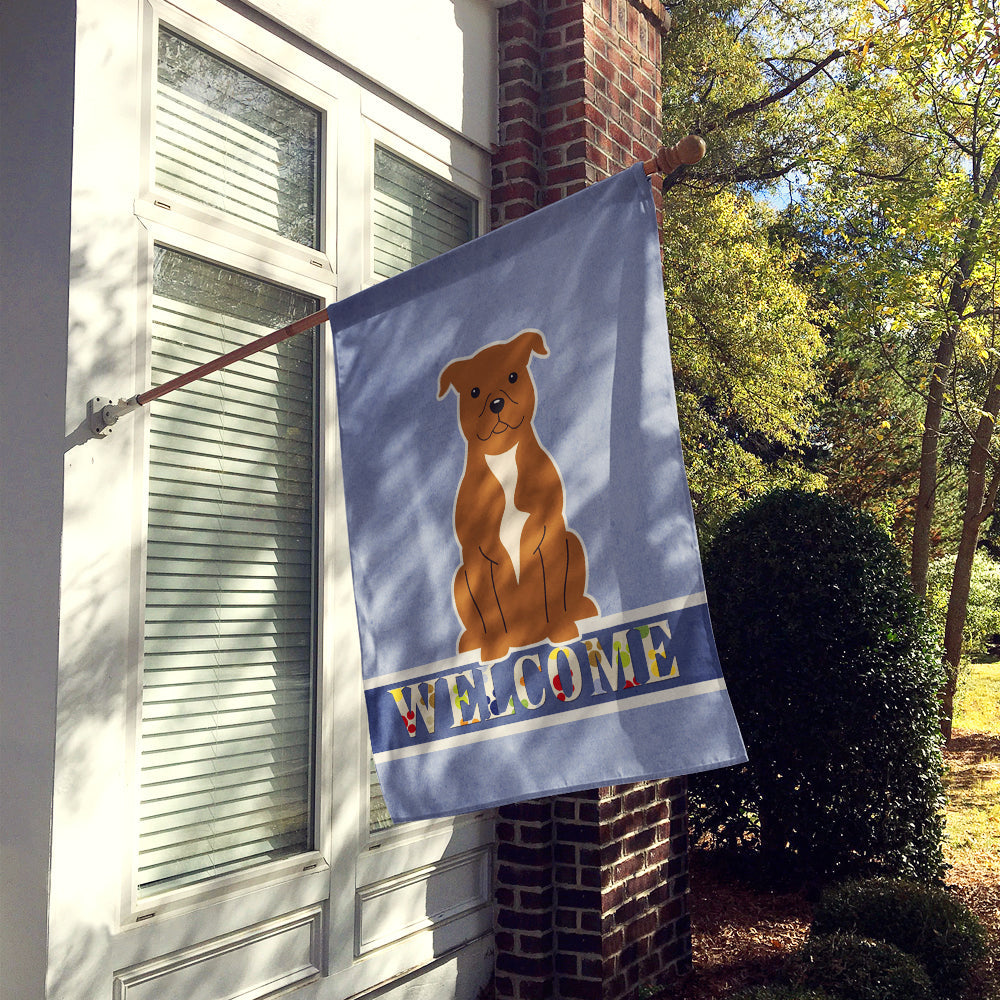 Staffordshire Bull Terrier Brown Welcome House Flag 28x40 Porch Sleeve Pole Decorative Outside Yard Banner Artwork Wall Hanging, Polyester