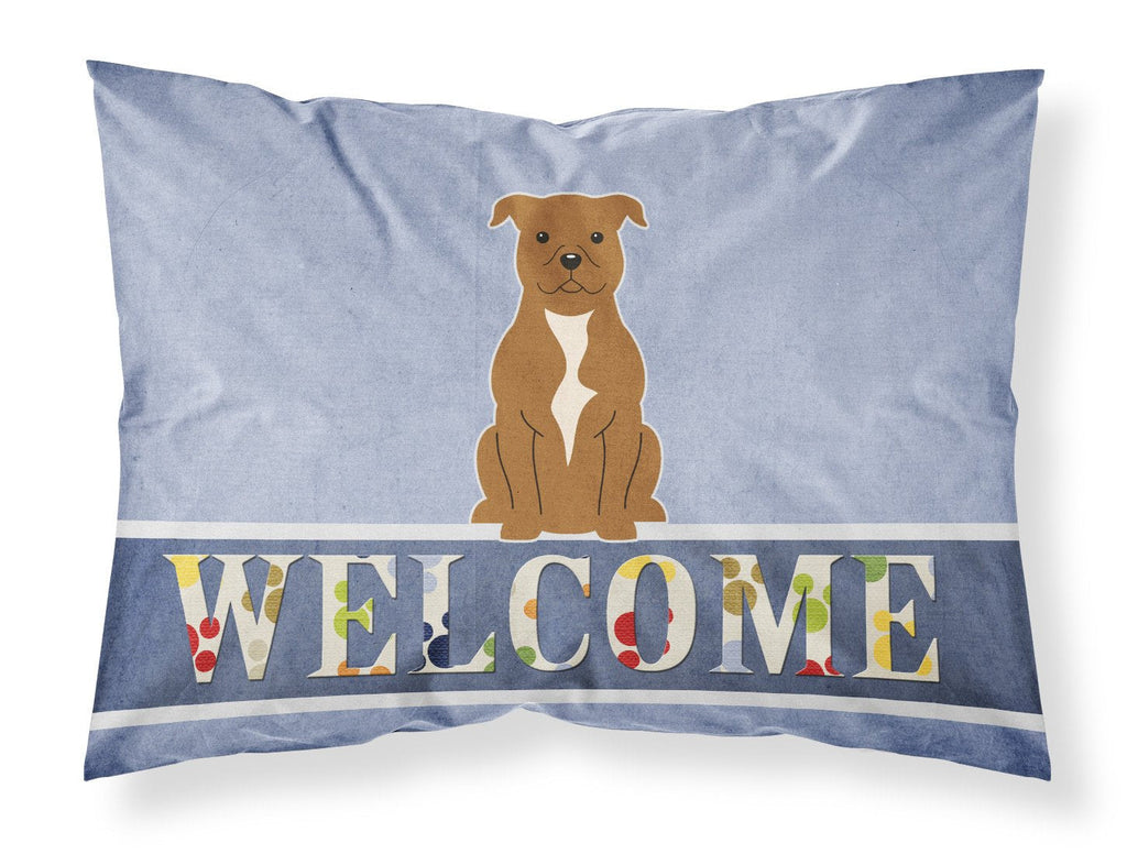 Staffordshire Bull Terrier Brown Welcome Standard Pillowcase Lightweight Super Soft Easy Care Decorative Artwork Pillowcase, Standard