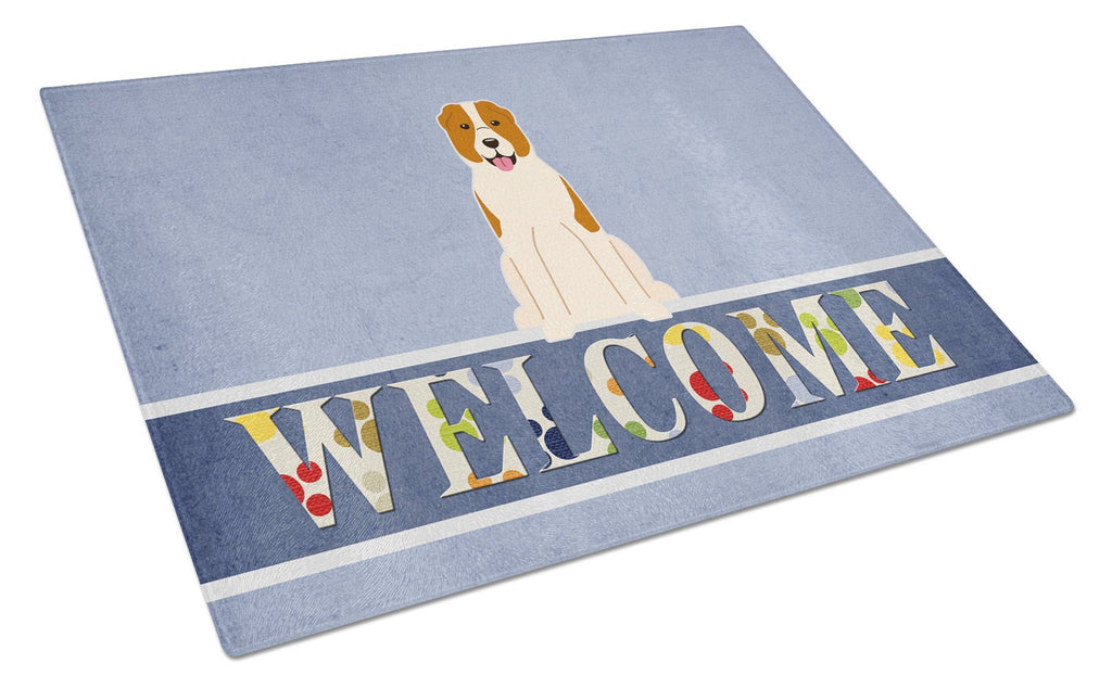 Central Asian Shepherd Dog Welcome Cutting Board Tempered Glass Kitchen Cutting Surface, Heat Resistant Chopping, Non-Slip Feet, Food Prep & Serving