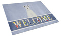 Miniature Schnauzer White Welcome Cutting Board Tempered Glass Kitchen Cutting Surface, Heat Resistant Chopping, Non-Slip Feet, Food Prep & Serving