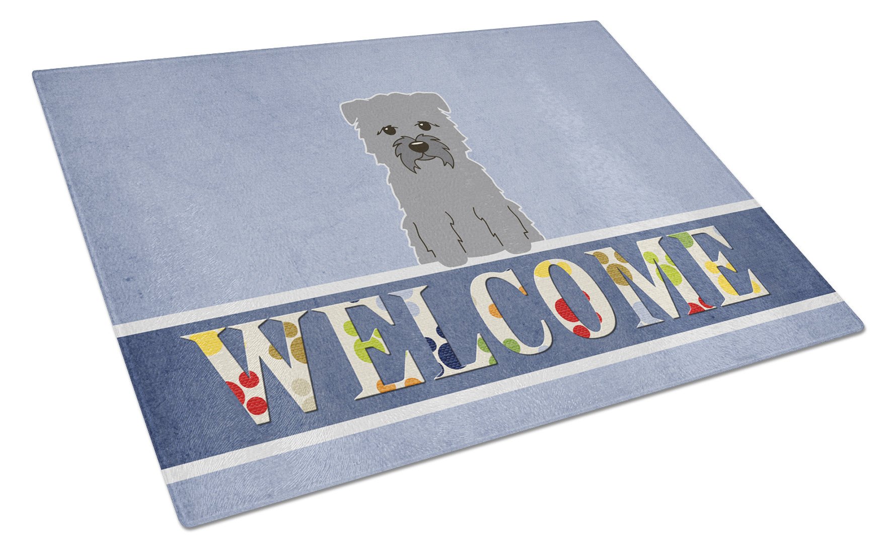 Glen of Imal Grey Welcome Cutting Board Tempered Glass Kitchen Cutting Surface, Heat Resistant Chopping, Non-Slip Feet, Food Prep & Serving