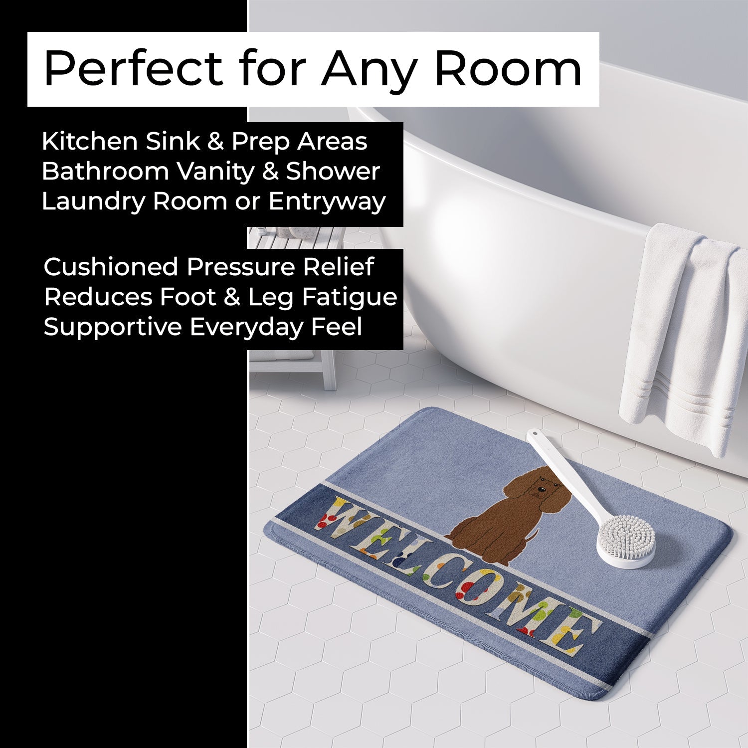 Irish Water Spaniel Welcome Memory Foam Kitchen Mat Machine Washable Anti-Fatigue Cushion Comfort Bath or Kitchen Rug