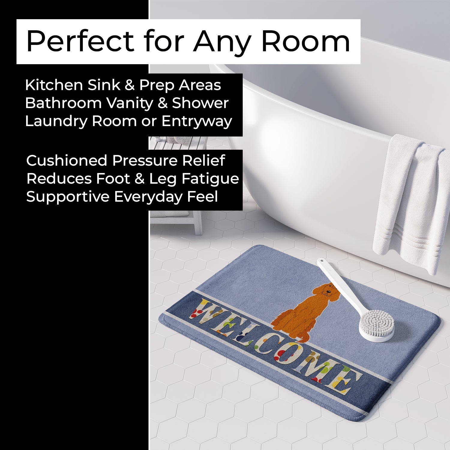 Irish Setter Welcome Memory Foam Kitchen Mat Machine Washable Anti-Fatigue Cushion Comfort Bath or Kitchen Rug