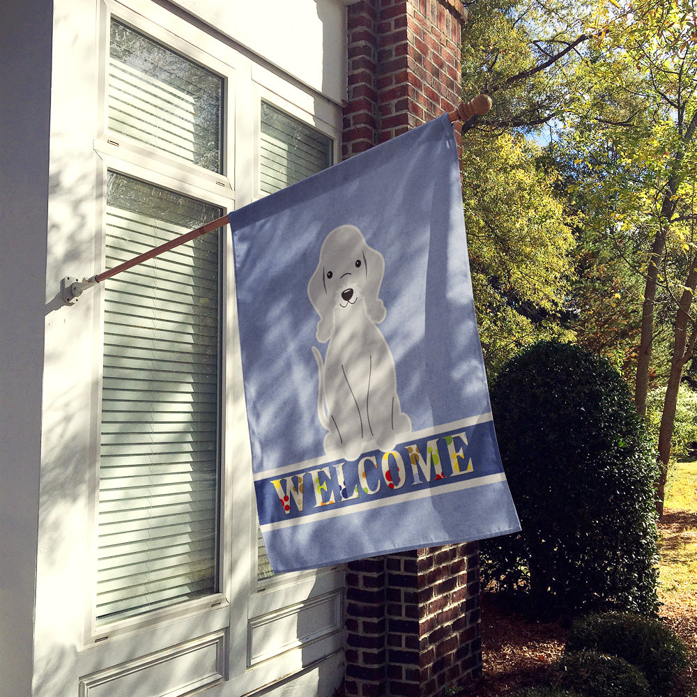 Bedlington Terrier Blue Welcome House Flag 28x40 Porch Sleeve Pole Decorative Outside Yard Banner Artwork Wall Hanging, Polyester