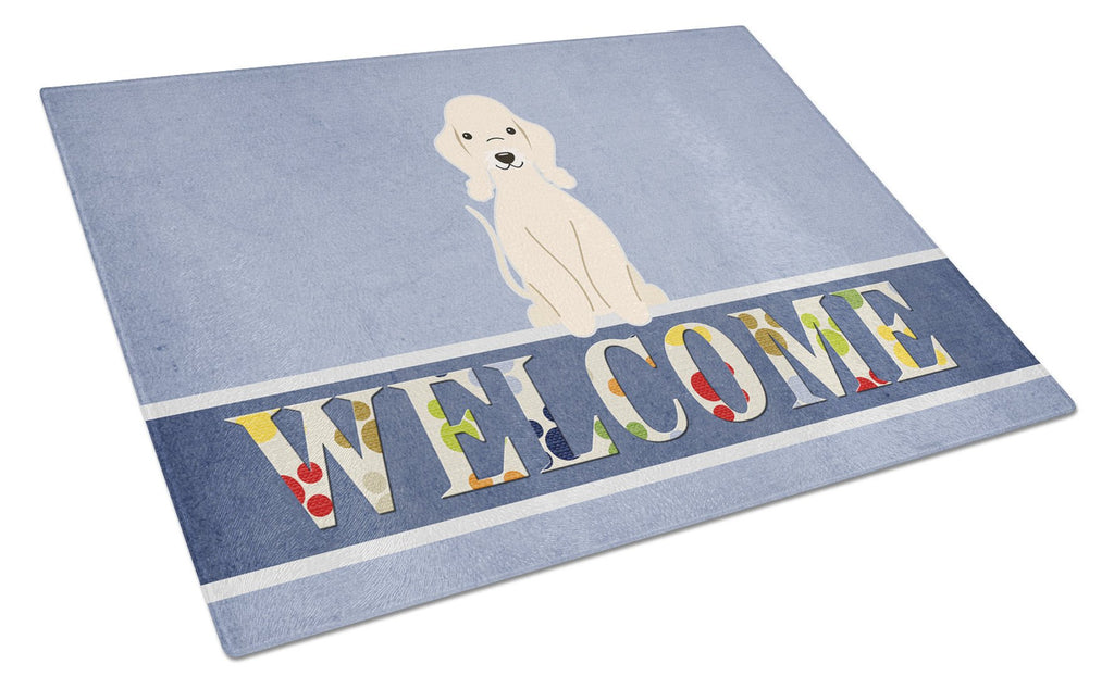 Bedlington Terrier Sandy Welcome Cutting Board Tempered Glass Kitchen Cutting Surface, Heat Resistant Chopping, Non-Slip Feet, Food Prep & Serving