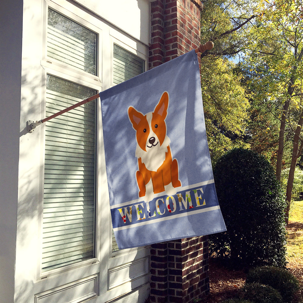 Corgi Welcome House Flag 28x40 Porch Sleeve Pole Decorative Outside Yard Banner Artwork Wall Hanging, Polyester