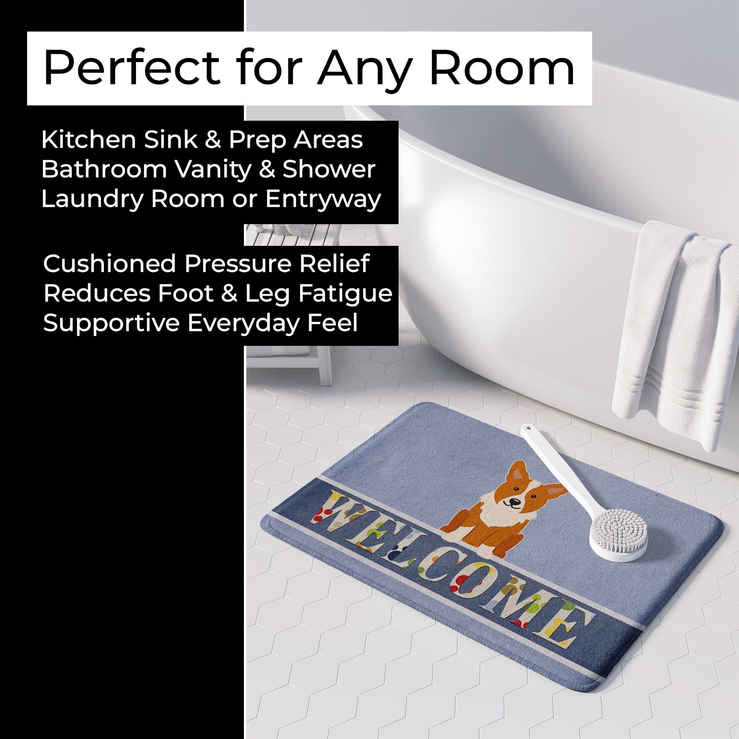 Corgi Welcome Memory Foam Kitchen Mat Machine Washable Anti-Fatigue Cushion Comfort Bath or Kitchen Rug