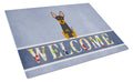 English Toy Terrier Welcome Cutting Board Tempered Glass Kitchen Cutting Surface, Heat Resistant Chopping, Non-Slip Feet, Food Prep & Serving