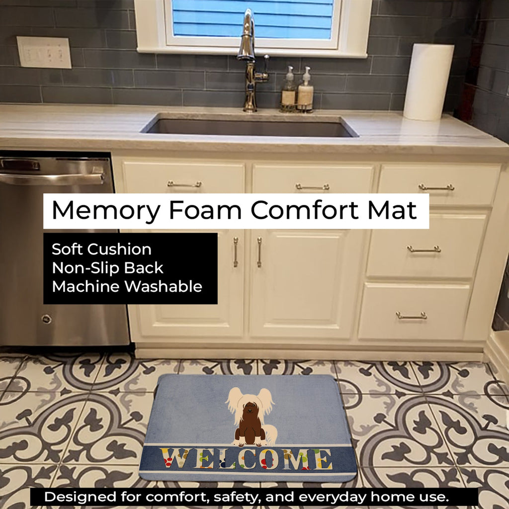 Chinese Crested Cream Welcome Memory Foam Kitchen Mat Machine Washable Anti-Fatigue Cushion Comfort Bath or Kitchen Rug