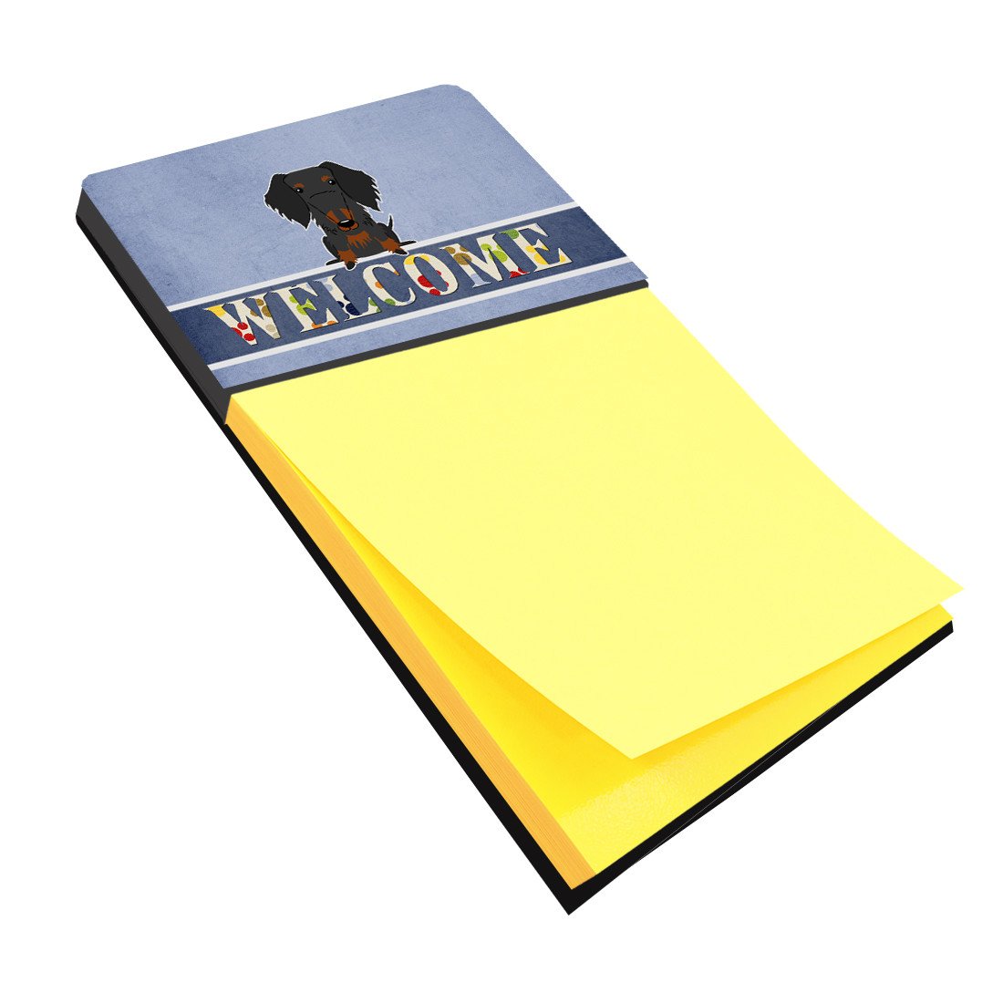 Wire Haired Dachshund Black Tan Welcome Watercolor Sticky Note Holder Refillable Dispenser Desk Accessory 3x3 Pad Gift