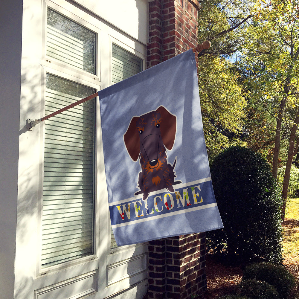 Wire Haired Dachshund Chocolate Welcome House Flag 28x40 Porch Sleeve Pole Decorative Outside Yard Banner Artwork Wall Hanging, Polyester