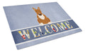 Bull Terrier Red Welcome Cutting Board Tempered Glass Kitchen Cutting Surface, Heat Resistant Chopping, Non-Slip Feet, Food Prep & Serving
