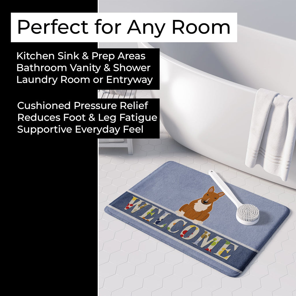 Bull Terrier Red Welcome Memory Foam Kitchen Mat Machine Washable Anti-Fatigue Cushion Comfort Bath or Kitchen Rug
