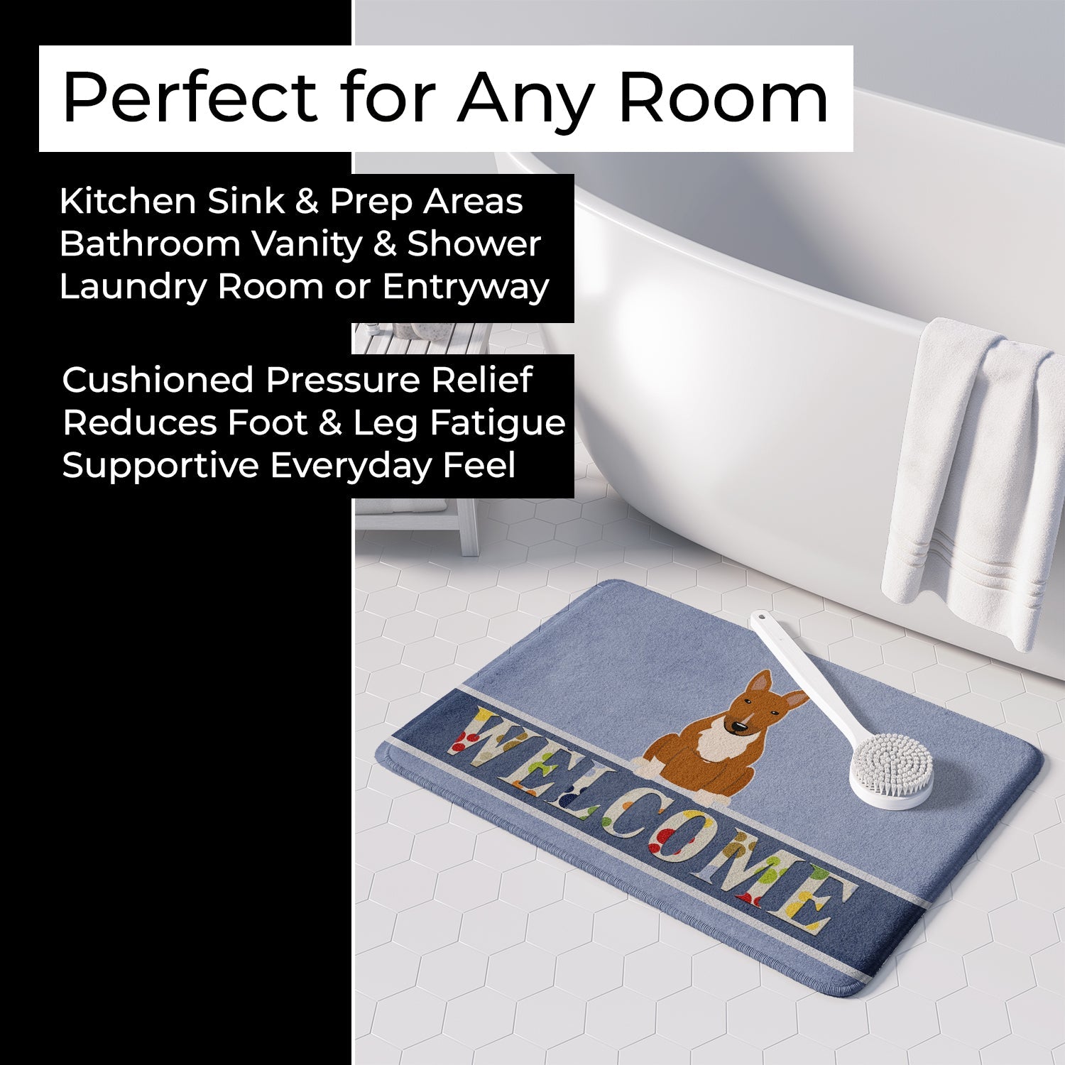 Bull Terrier Red Welcome Memory Foam Kitchen Mat Machine Washable Anti-Fatigue Cushion Comfort Bath or Kitchen Rug