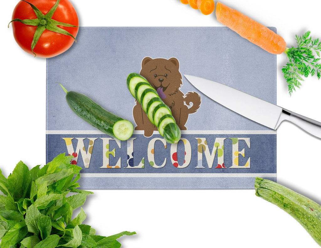 Chow Chow Chocolate Welcome Cutting Board Tempered Glass Kitchen Cutting Surface, Heat Resistant Chopping, Non-Slip Feet, Food Prep & Serving