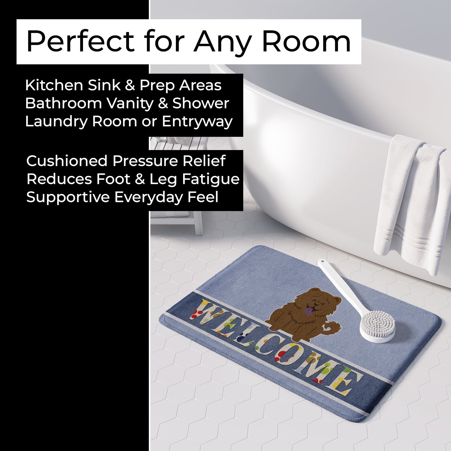 Chow Chow Chocolate Welcome Memory Foam Kitchen Mat Machine Washable Anti-Fatigue Cushion Comfort Bath or Kitchen Rug