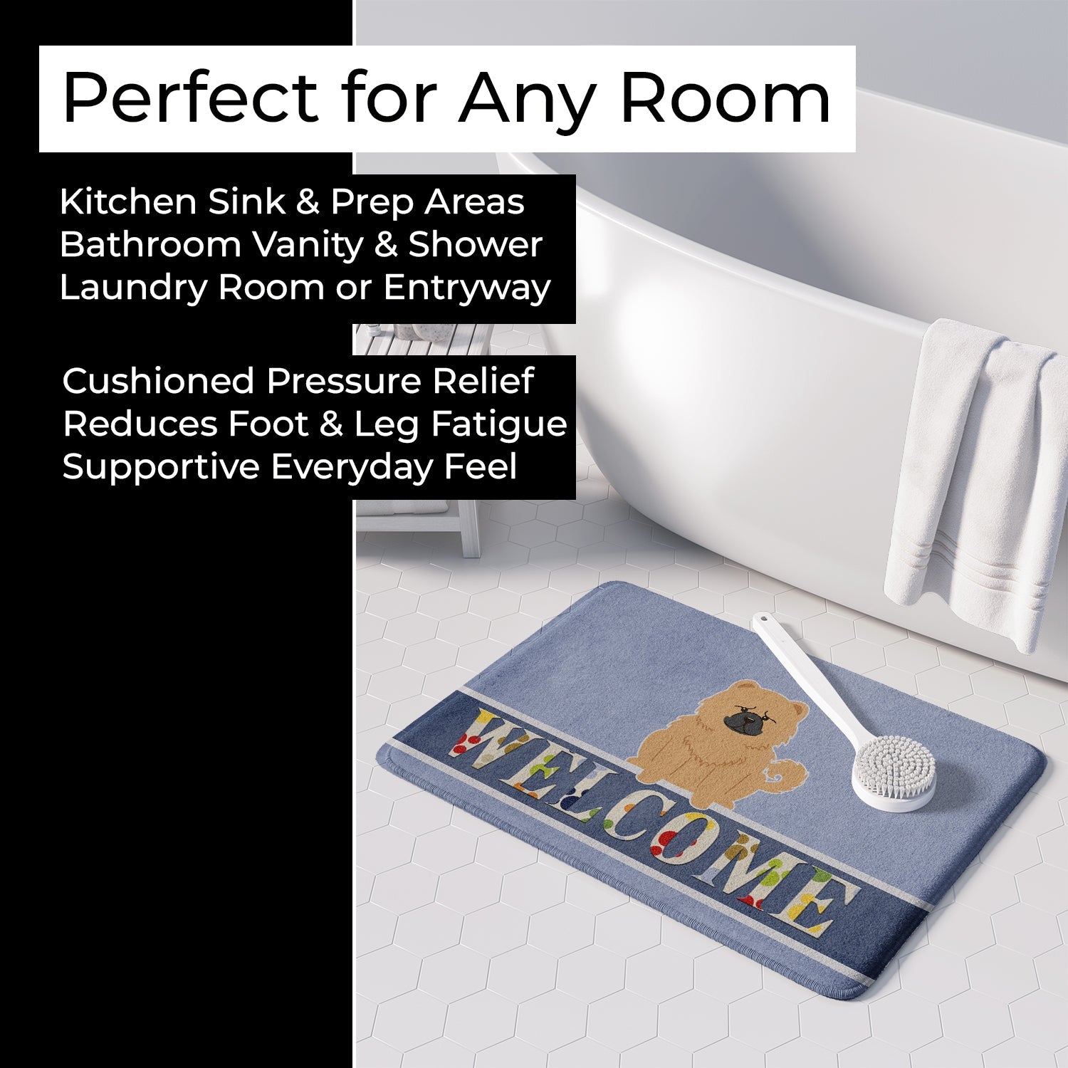 Chow Chow Cream Welcome Memory Foam Kitchen Mat Machine Washable Anti-Fatigue Cushion Comfort Bath or Kitchen Rug
