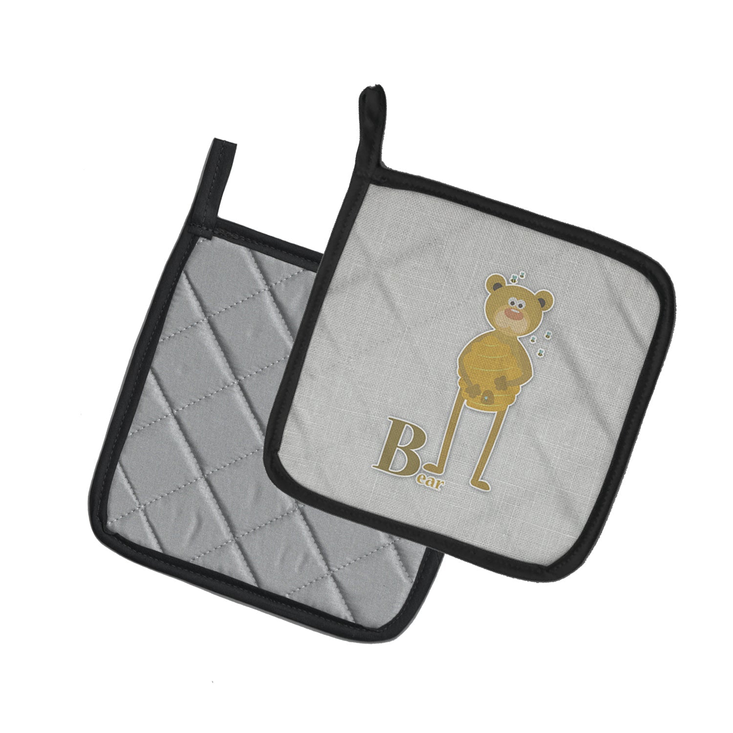 Alphabet B for Bear Pot Holder Set of 2 Heat Resistant Quilted Hot Pads 7.5 x 7.5 Inch, Insulated Kitchen Trivets for Cooking & Baking
