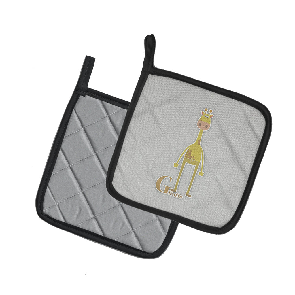 Alphabet G for Giraffe Pot Holder Set of 2 Heat Resistant Quilted Hot Pads 7.5 x 7.5 Inch, Insulated Kitchen Trivets for Cooking & Baking