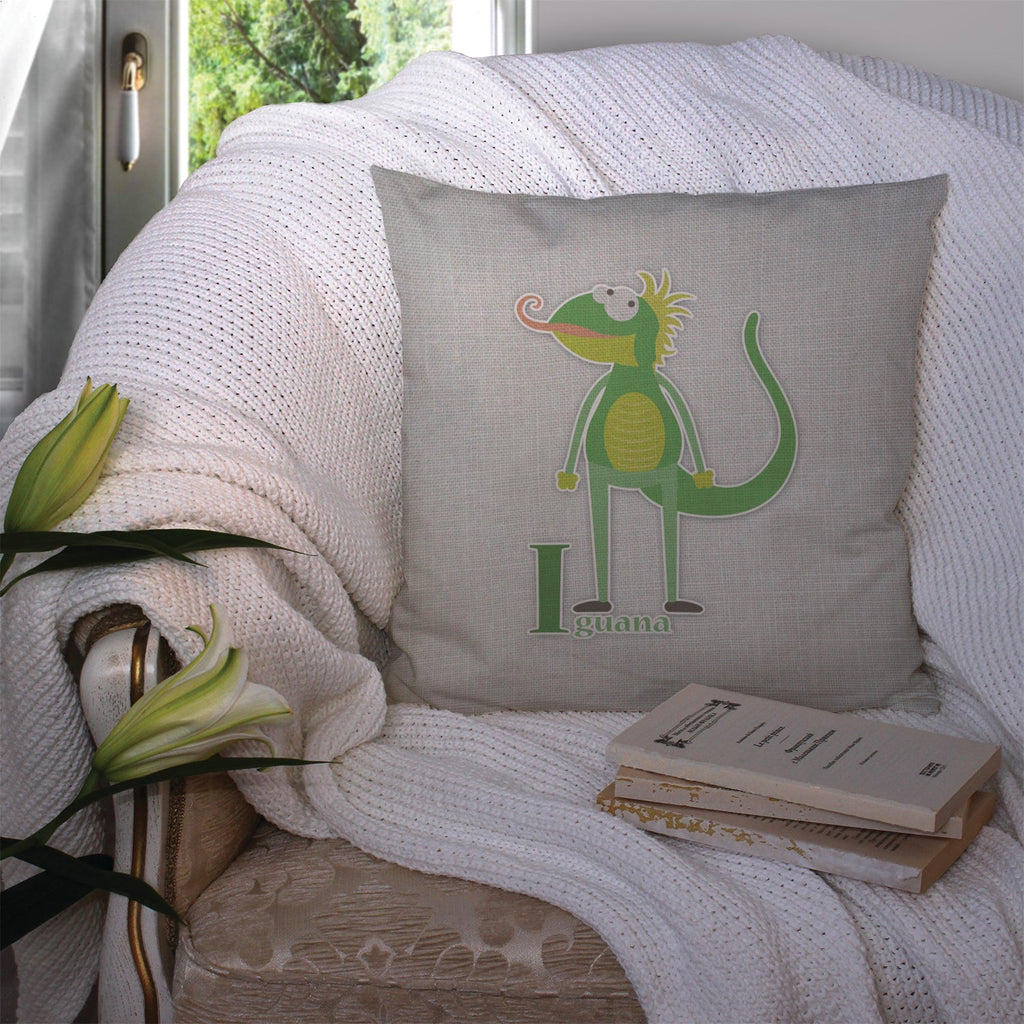 Alphabet I for Iguana Decorative Throw Pillow 14x14 Indoor Outdoor Accent Cushion, Fabric Cover with Insert for Sofa, Bed, Porch & Living Room
