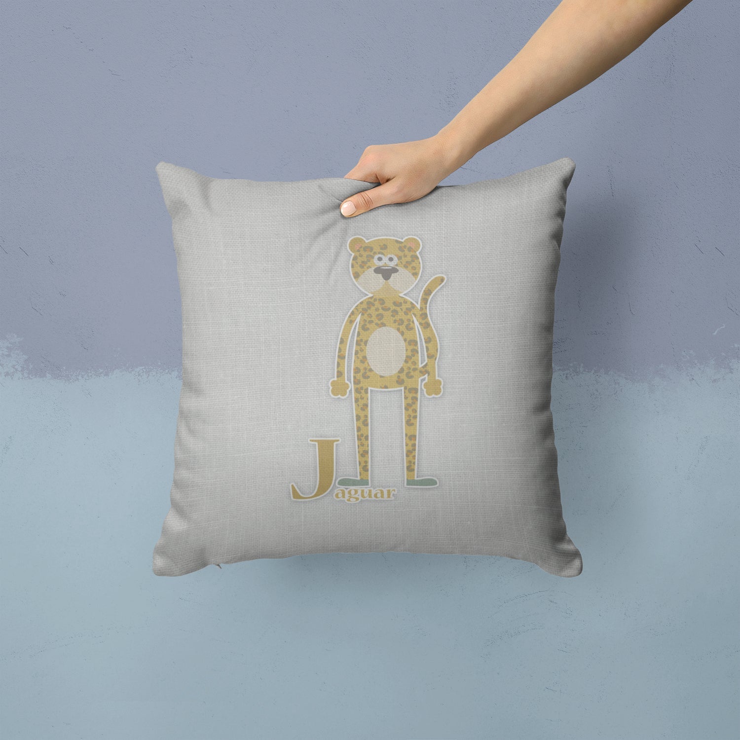 Alphabet J for Jaguar Decorative Throw Pillow 14x14 Indoor Outdoor Accent Cushion, Fabric Cover with Insert for Sofa, Bed, Porch & Living Room