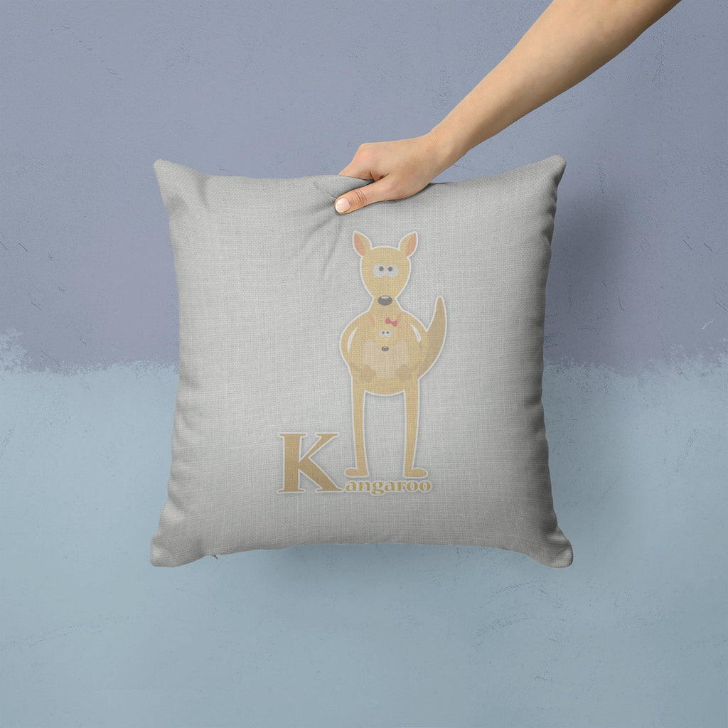 Alphabet K for Kangaroo Decorative Throw Pillow 14x14 Indoor Outdoor Accent Cushion, Fabric Cover with Insert for Sofa, Bed, Porch & Living Room