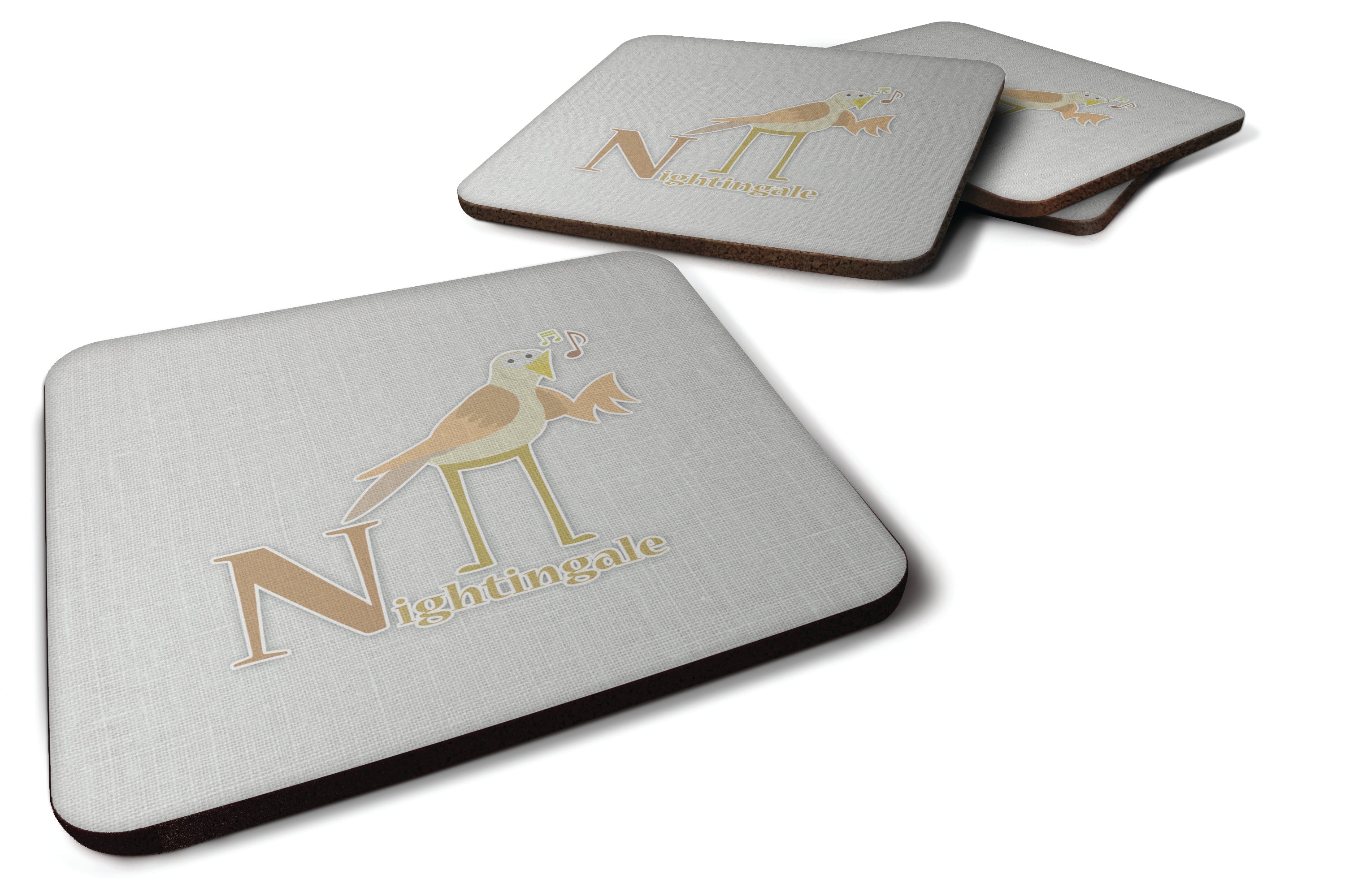 Alphabet N for Nightingale Foam Coasters Set of 4 Cup Coasters for Indoor Outdoor, Tabletop Protection, Anti Slip, Mouse pad Material