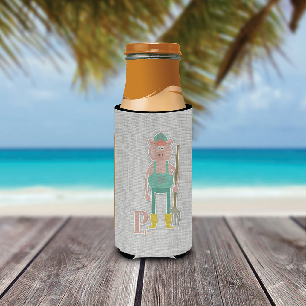 Alphabet P for Pig Slim Can Hugger , Insulated Foam Hugger for 12 oz Slim Cans, Beer Bottles & Water Bottles, Printed in USA