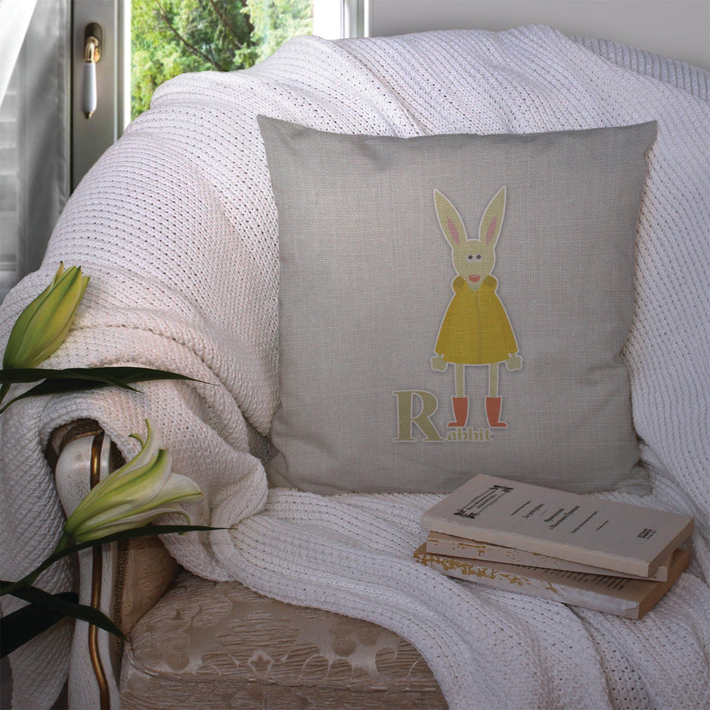 Alphabet R for Rabbit Decorative Throw Pillow 14x14 Indoor Outdoor Accent Cushion, Fabric Cover with Insert for Sofa, Bed, Porch & Living Room
