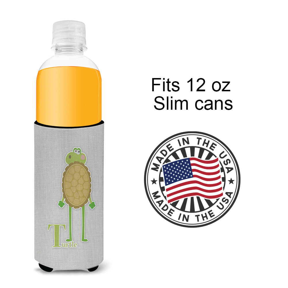 Alphabet T for Turtle Slim Can Hugger , Insulated Foam Hugger for 12 oz Slim Cans, Beer Bottles & Water Bottles, Printed in USA