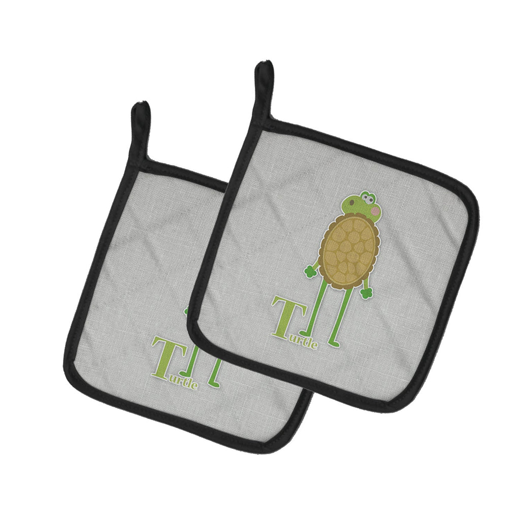 Alphabet T for Turtle Pot Holder Set of 2 Heat Resistant Quilted Hot Pads 7.5 x 7.5 Inch, Insulated Kitchen Trivets for Cooking & Baking