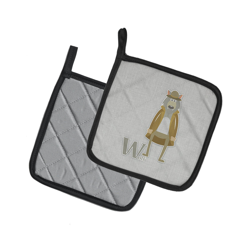 Alphabet W for Wolf Pot Holder Set of 2 Heat Resistant Quilted Hot Pads 7.5 x 7.5 Inch, Insulated Kitchen Trivets for Cooking & Baking