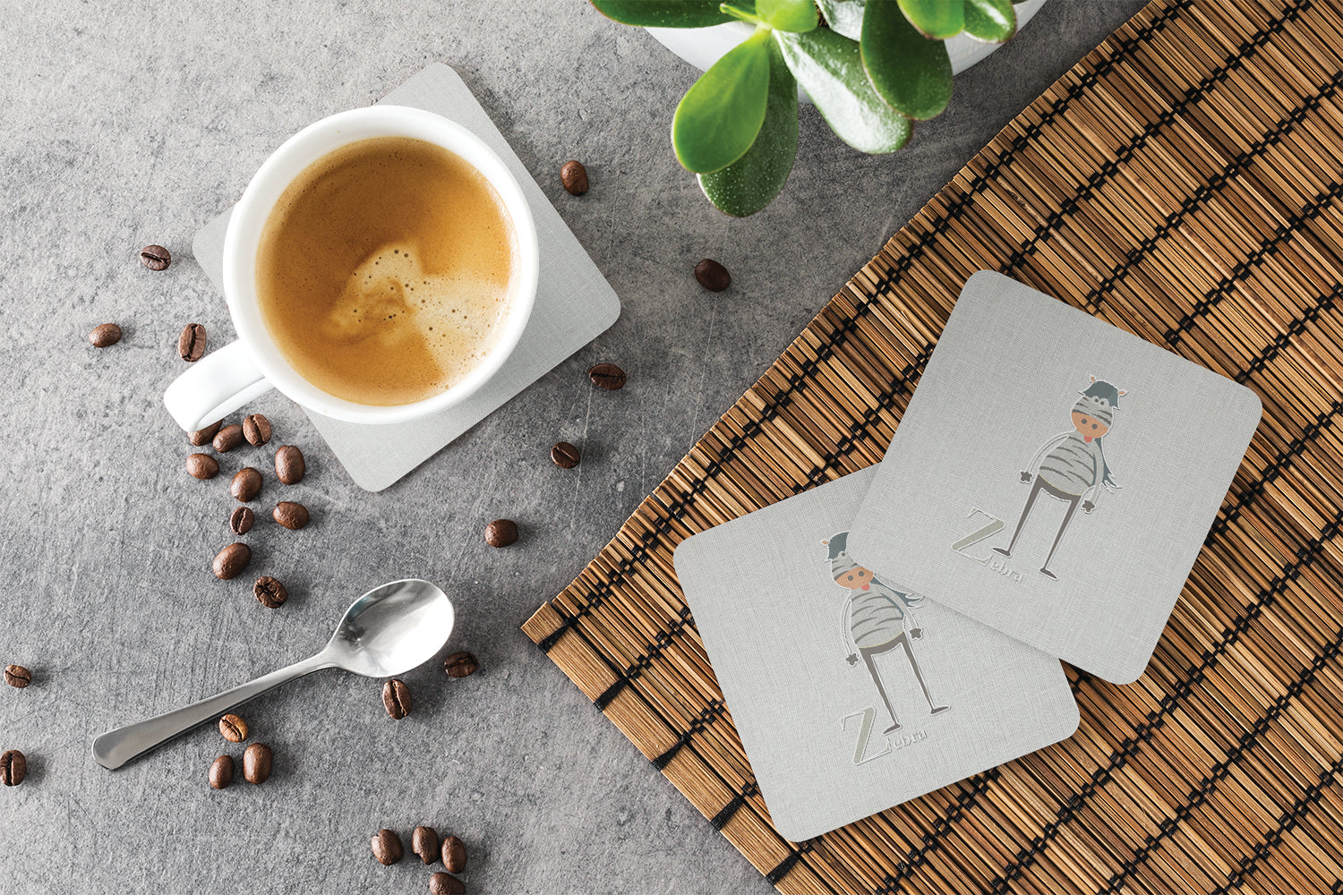 Alphabet Z for Zebra Foam Coasters Set of 4 Cup Coasters for Indoor Outdoor, Tabletop Protection, Anti Slip, Mouse pad Material