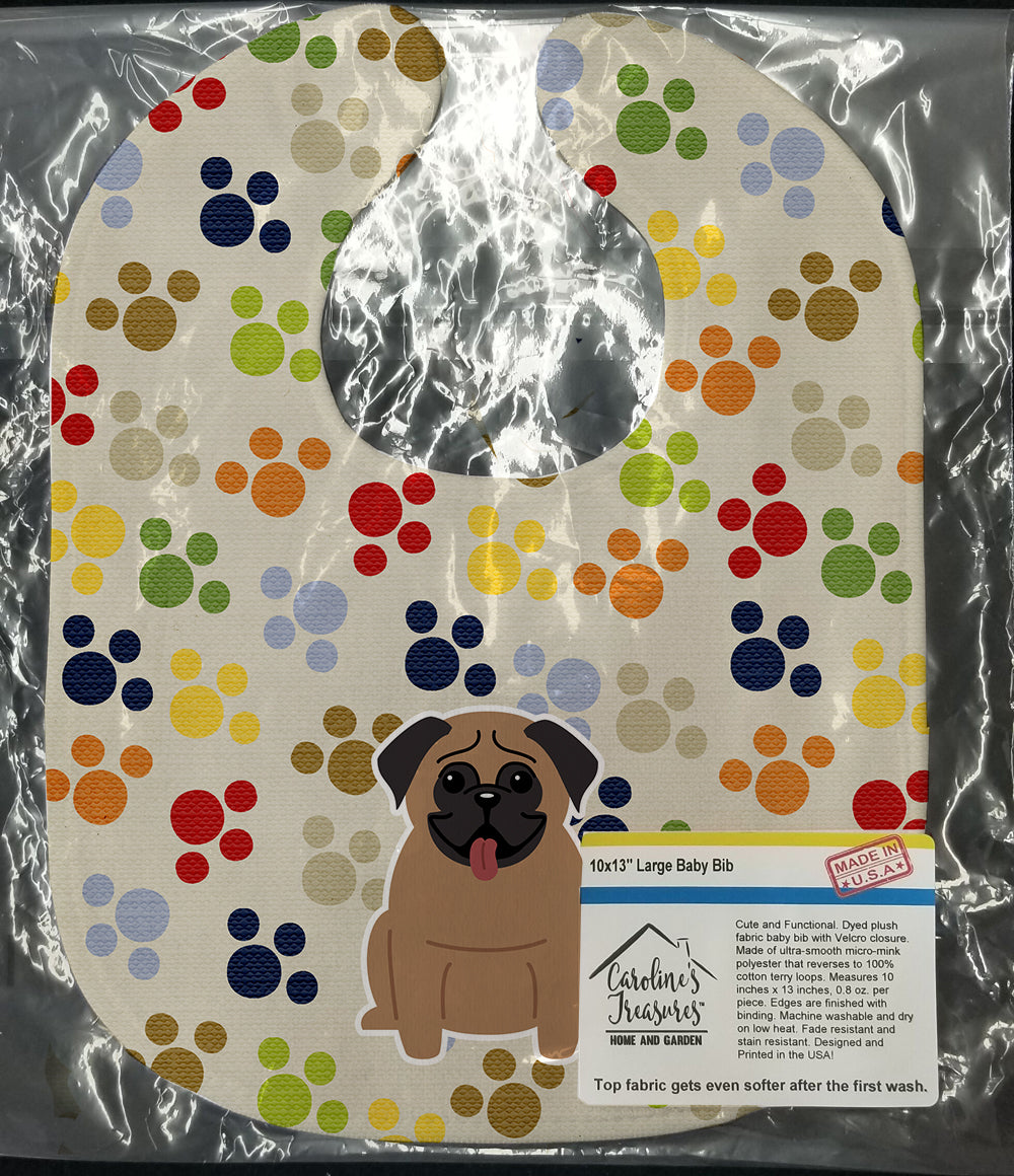 Pawprints Pug Brown Baby Bib Easy-Clean Baby Bib Baby Feeding Accessory Baby Mealtime Essential, 10 x 13, Multicolor