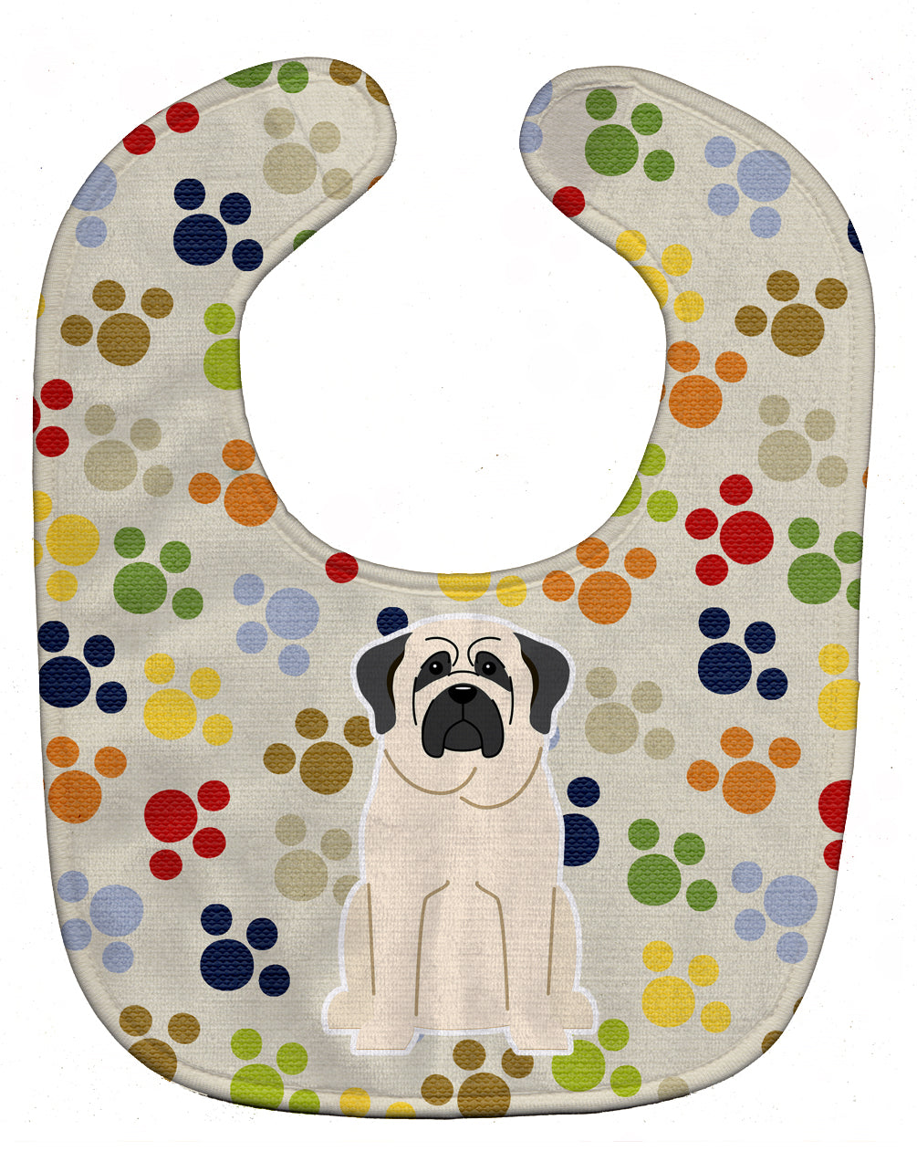 Pawprints Mastiff White Baby Bib Easy-Clean Baby Bib Baby Feeding Accessory Baby Mealtime Essential, 10 x 13, Multicolor