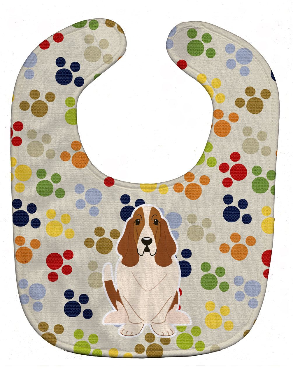 Pawprints Basset Hound Baby Bib Easy-Clean Baby Bib Baby Feeding Accessory Baby Mealtime Essential, 10 x 13, Multicolor