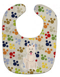 Pawprints White German Shepherd Baby Bib Easy-Clean Baby Bib Baby Feeding Accessory Baby Mealtime Essential, 10 x 13, Multicolor