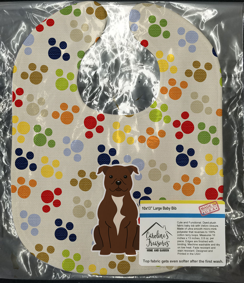 Pawprints Staffordshire Bull Terrier Chocolate Baby Bib Easy-Clean Baby Bib Baby Feeding Accessory Baby Mealtime Essential, 10 x 13, Multicolor