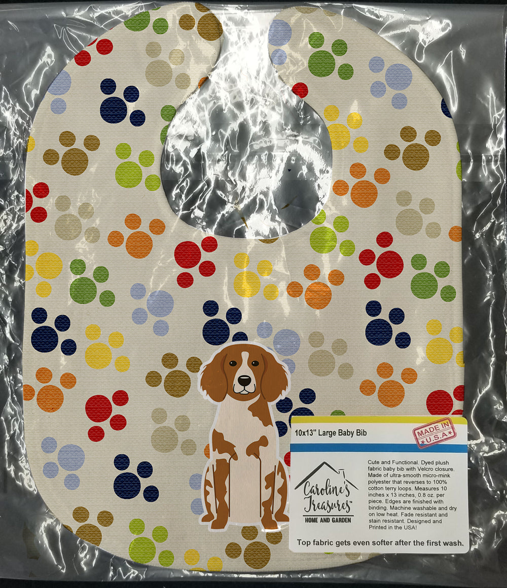 Pawprints Brittany Spaniel Baby Bib Easy-Clean Baby Bib Baby Feeding Accessory Baby Mealtime Essential, 10 x 13, Multicolor