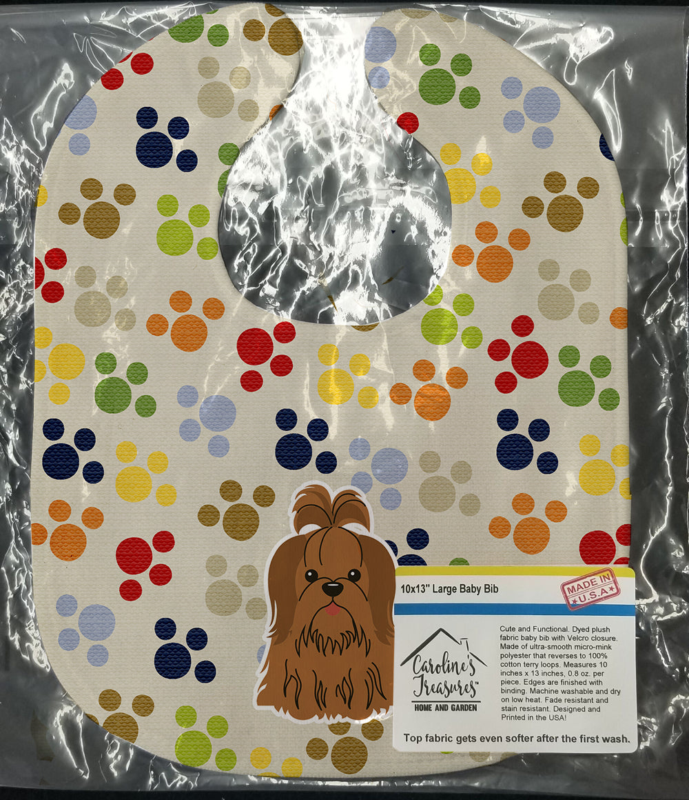 Pawprints Shih Tzu Silver Chocolate Baby Bib Easy-Clean Baby Bib Baby Feeding Accessory Baby Mealtime Essential, 10 x 13, Multicolor