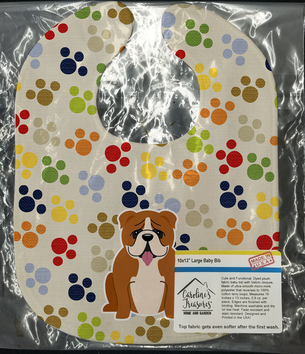 Pawprints English Bulldog Red White Baby Bib Easy-Clean Baby Bib Baby Feeding Accessory Baby Mealtime Essential, 10 x 13, Multicolor
