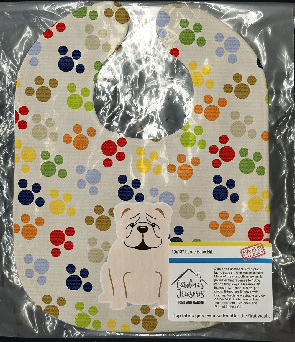 Pawprints English Bulldog White Baby Bib Easy-Clean Baby Bib Baby Feeding Accessory Baby Mealtime Essential, 10 x 13, Multicolor