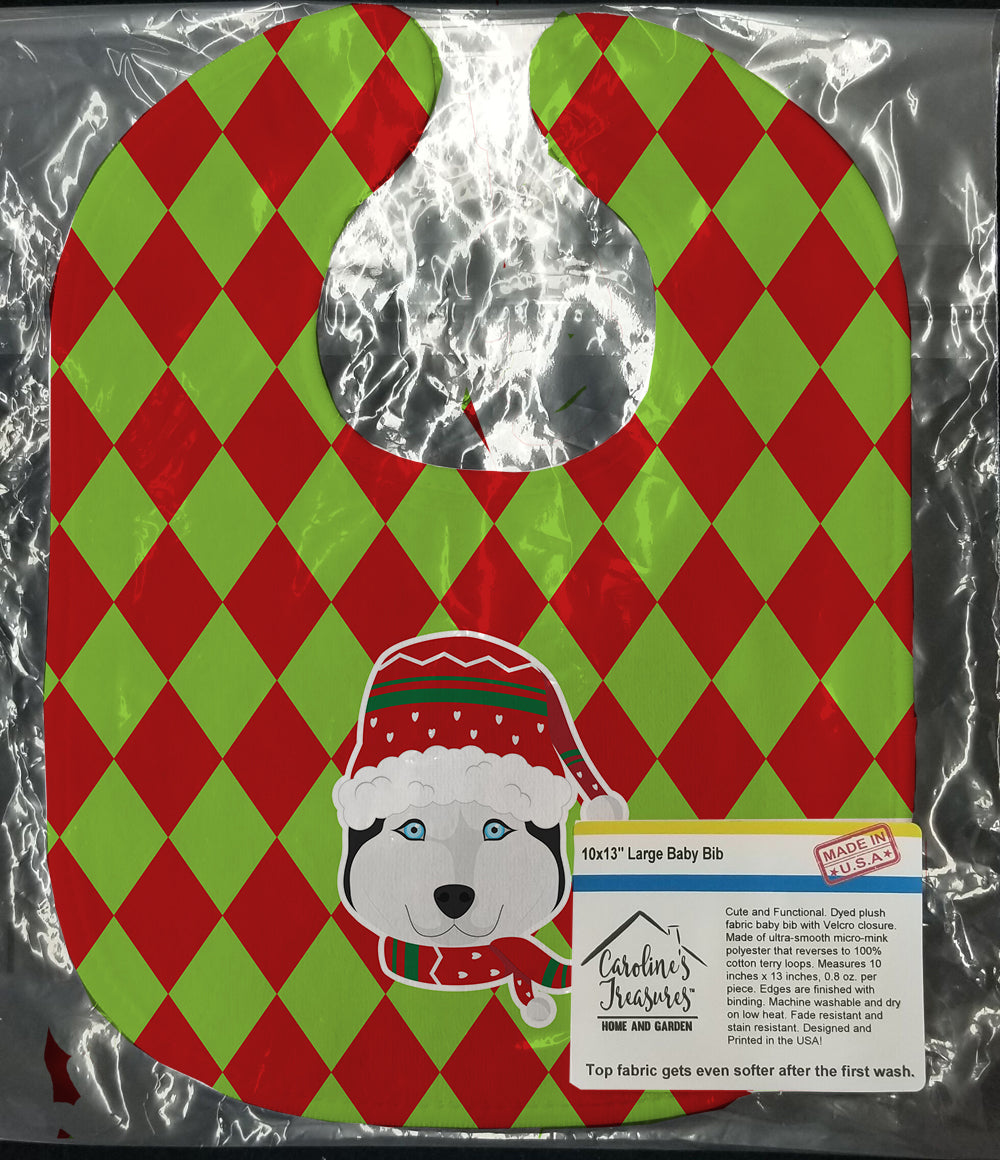 Christmas Siberian Husky Baby Bib Easy-Clean Baby Bib Baby Feeding Accessory Baby Mealtime Essential, 10 x 13, Multicolor