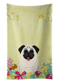 Easter Eggs Pug Cream Kitchen Towel Velour Plush Front and Cotton Loop Back Machine Washable
