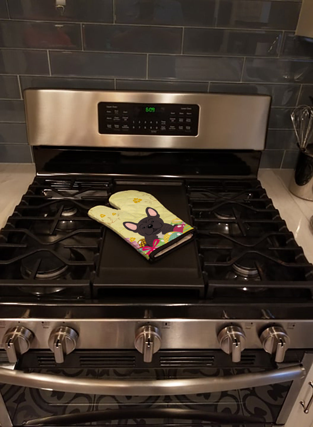 Easter Eggs French Bulldog Brindle Oven Mitt Heat Resistant Thick Oven Mitt for Hot Pans and Oven, Kitchen Mitt Protect Hands, Cooking Baking Glove