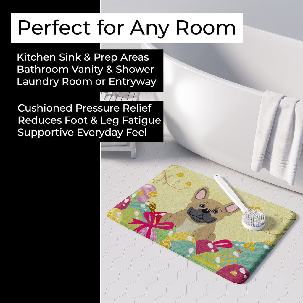 Easter Eggs French Bulldog Cream Memory Foam Kitchen Mat Machine Washable Anti-Fatigue Cushion Comfort Bath or Kitchen Rug
