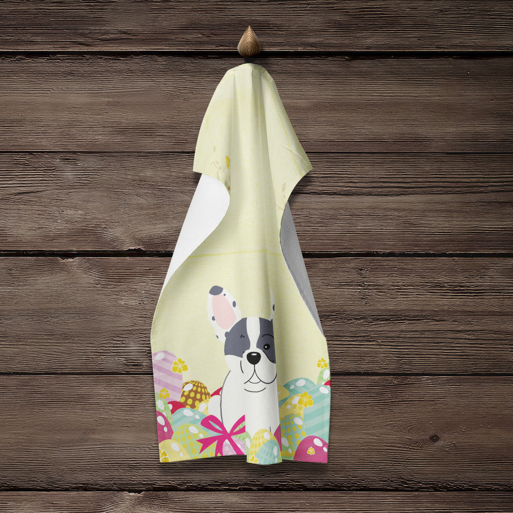 Easter Eggs French Bulldog Piebald Kitchen Towel Velour Plush Front and Cotton Loop Back Machine Washable