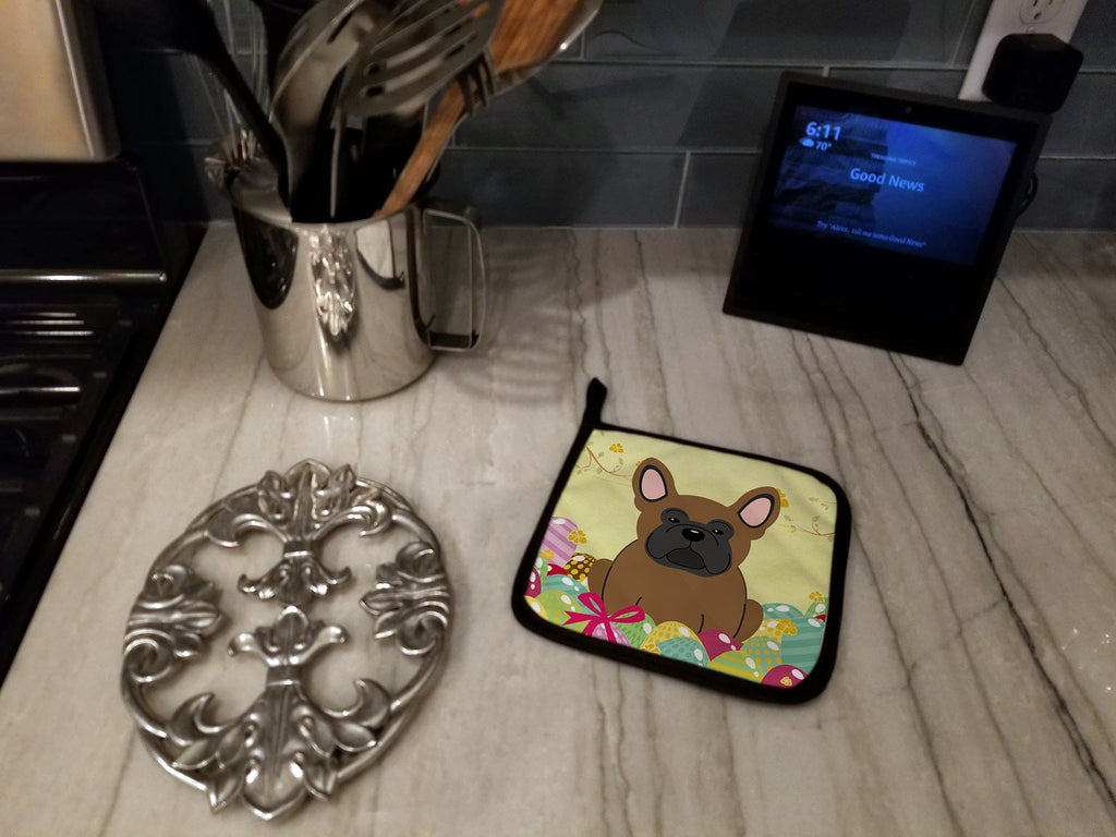 Easter Eggs French Bulldog Brown Pot Holder Set of 2 Heat Resistant Quilted Hot Pads 7.5 x 7.5 Inch, Insulated Kitchen Trivets for Cooking & Baking