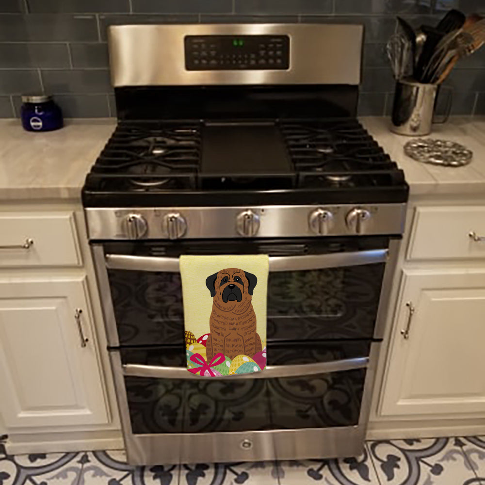 Easter Eggs Mastiff Brindle Kitchen Towel Velour Plush Front and Cotton Loop Back Machine Washable